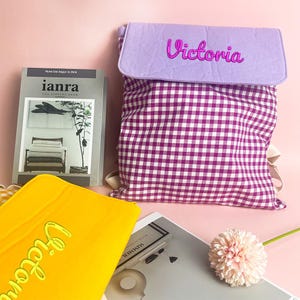 Sac à dos brodé à carreaux personnalisé,Sac à dos à carreaux personnalisé,Sac prénom,Sac à dos grande capacité,Cadeau de rentrée pour ados,Cadeaux de fête des enfants