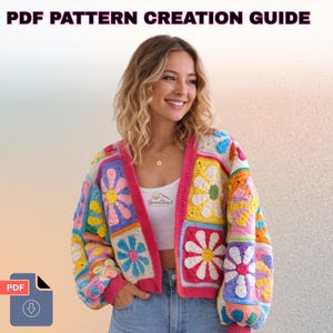 Handgemachte gehäkelte Oma Square Strickjacke - Bunter Gänseblümchen Patchwork Boho Pullover | basarshop1