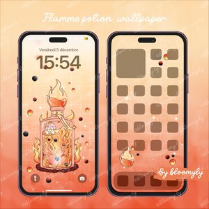 Fire Potion Wallpaper – Kawaii Pastel Phone Background – Magical Flame Aesthetic – Digital Download