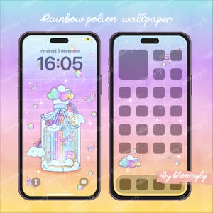 Rainbow Potion Wallpaper – Kawaii Pastel Phone Background – Magical Colorful Aesthetic – Digital Download
