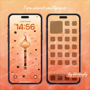 Kawaii Wallpaper - Magical Phone Background - Magical world - Cute Fantasy Art - Magic wand - Flamme - Fire - Sparkle - Orange