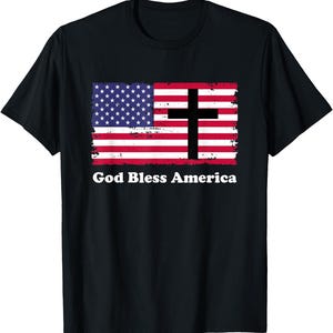 God Bless America Patriotic Flag with Cross PNG, Patriotic png, Independence Day png, 4th Of July png, Retro 4th of july png