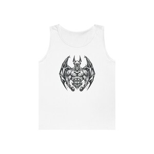Men&#39;s Demon Graphic Tank Top, Unisex Heavy Cotton Tank Top, Summer Apparel, Beachwear, Gym Wear, Gift for Fitness Enthusiasts