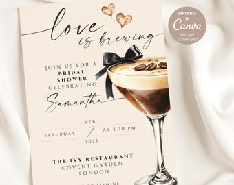 Inbjudan till möhippa med kärlek | Den perfekta brunchen med blandning | Tema för kaffe och espresso Martini (redigerbar Canva-mall)