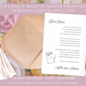 poème de demoiselle d'honneur modifiable | de demoiselle d'honneur soeur | Proposition du MoG | Modèle imprimable de mariage romantique | Téléchargement instantané