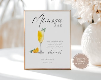 Mimosa Bar Sign Wedding | Minimalist Wedding Decor (Editable in Canva, Digital Download)