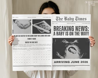 Baby Announcement Newspaper | Printable Pregnancy Announcement (Editable Canva Template, Digital Download)