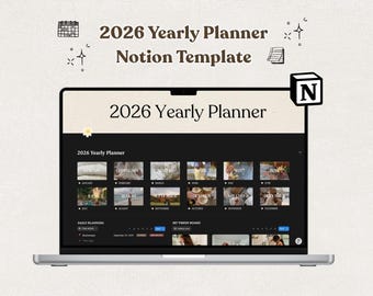 2026 Yearly Life Planner Vision Board Notion Template Monthly Weekly Daily Planner Aesthetic Notion Templates New Year Goal Setting Tracker