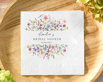 Personalized Floral Bridal Shower Napkins: Custom Wedding Party Decor