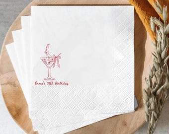 Custom Martini Birthday Napkins, Personalized Party Decorations