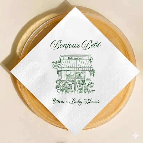 Personalized Baby Shower Napkins, French Café Design, Bonjour Bébé