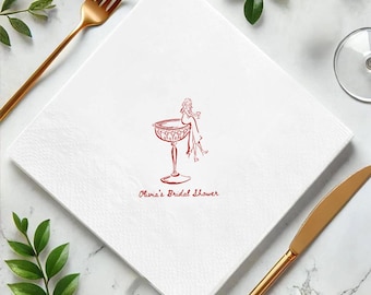 Martini Bridal Shower Napkins, Personalized Cocktail Party Napkins, Elegant Bachelorette Decor