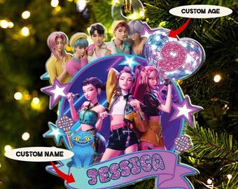 Personalized Huntrix Christmas Ornament, Custom Kpop Demon Hunter Ornament, Acrylic Holiday Decor Gift for Fans, Huntrix Xmas Ornament