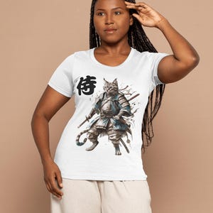 Samurai Cat Unisex Tee, Whimsical Cat Art Shirt, Kawaii Cat Gift, Cute Japanese Style Tee, Anime Lover Gift, Unique Fashion