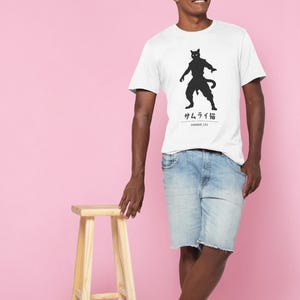 Samurai Katze Unisex T-Shirt | Lustiges Katzenkleid, Geschenk für Katzenliebhaber, süße Freizeitkleidung, Anime inspiriertes T-Shirt, einzigartiges Grafikshirt