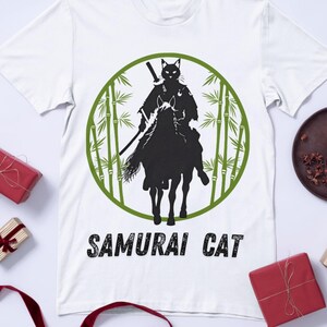 Samurai Cat Tee, Unisex Graphic Shirt, Unique Cat Lover Gift, Cool T-Shirt for Anime Fans, Casual Wear, Birthday Present
