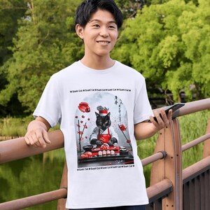 Camiseta Sushi Cat, Camiseta divertida para quem ama gatos, Camiseta com estampa de gato fofo, Roupa exclusiva para quem ama sushi, Presente engraçado para quem ama gatos, Camiseta unissex
