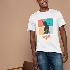 Samurai Cat Unisex Tee, Cute Tee Shirt, Graphic Tee, Gift for Cat Lovers, Fun Streetwear
