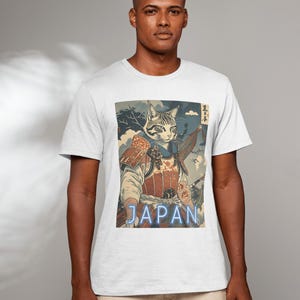 Cat Samurai Japan Unisex Tee, Vintage Cat T-Shirt, Gift for Cat Lovers, Japanese Culture Apparel, Fun Graphic Tee, Casual Wear