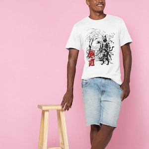 Samurai Cat Tee, Unisex Jersey Short Sleeve Tee, Japanese Culture Shirt, Gift for Cat Lovers, Anime Aesthetic Tee