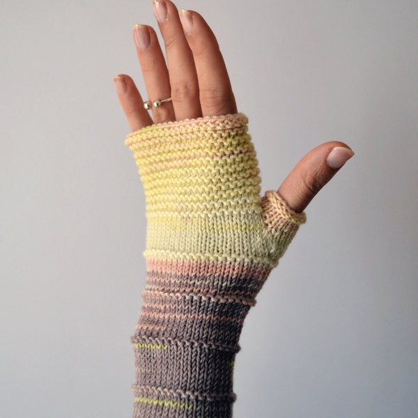 Knit fingerless gloves - Merino Wool Fingerless - Colorful Accessories - Winter Gloves - Gift For Her - Rainbow Fingerless Gloves nO 155