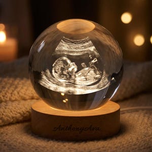 Aangepaste baby echografie kristallen bol nachtlampje, gepersonaliseerde echo gedenkteken cadeau, unieke zwangerschap aandenken voor aanstaande ouders, kinderkamer