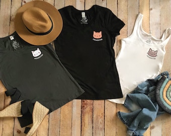 Linda camiseta de gato de bolsillo Meowentines para San Valentín - Adorable camiseta temática de gato para V-Day - Ropa única para el día de San Valentín de Cat People