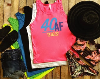 40 AF logo neon tank in vibrant shades - sleeveless Birthday tee - stylish tank top for summer - Neon graphic tank for casual outings