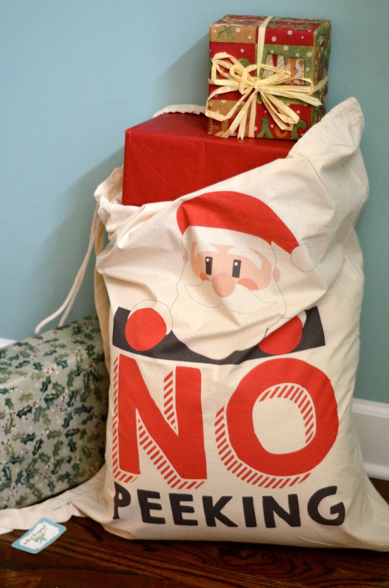 Santa Bag No Peeking Large Christmas Bag Santa Sack Christmas Gift Bag 23x33 Santa Delivery Bag