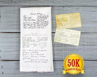 Paño de cocina con receta manuscrita / Escritura original / Saco de harina / Receta familiar / Receta de la abuela