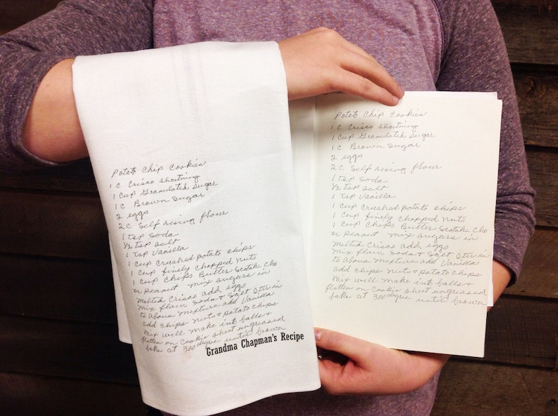 Handwritten Recipe Tea Towel / Recipe Towel / Handwritten Etsy
