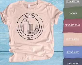 Camiseta de Austin, camisa Austin Skyline, camiseta de Austin, regalo de vacaciones de Austin, camiseta amante de Austin, camiseta linda de Austin, camisa de viaje de Texas