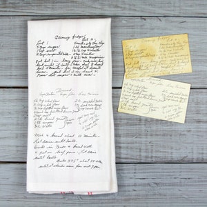 Custom Printed Recipe Tea Towel / Original Handwriting / Recipe Tea Towel / Handwritten Recipe / Family Recipe / Grandma's Recipe