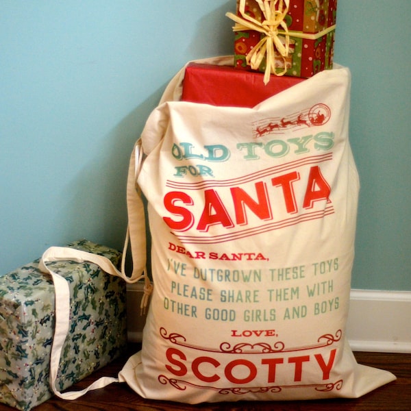 Give Back Sack - Personalized / Old Toys for Santa to take on Christmas Eve Santa sack / Santa bag with personalization / Christmas Gift Bag