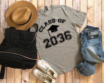 Class Of 2036 First Day of School Shirt - Grow With Me Cap and Tassel - Back to School Shirt - Custom Class Shirt
