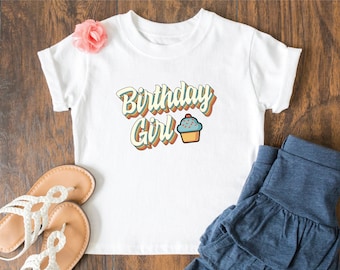 Birthday Girl t-shirt with cute cupcake - Cute Birthday Girl party shirt - Great gift for young girls