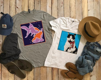 Love My Pet Dog Lover Shirt, Cat Lover Shirt, Pet Lover Shirt, Custom Illustration Tee, Custom Pet Portrait Shirt