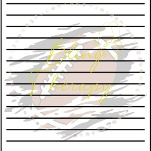 May include: A white sheet of paper with black lines and a football graphic with the text "Bling Therapy" in gold.