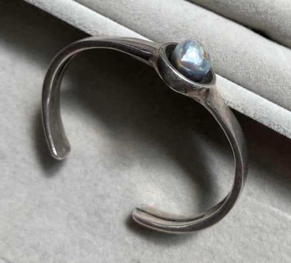 Beautiful Blue Pearl Modern sterling silver cuff … - image 8