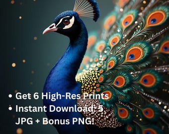 Vibrance in Vogue – Peacock Wall Art | Elegant Bird Printable | Digital Download JPG | Wildlife Decor | Boho Printable | 300 DPI File
