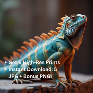 Gilded Guardian – Iguana Wall Art / Stampabile con animali della giungla / Download digitale JPG / Decorazione lucertola / Stampa con rettili selvatici / 300 DPI