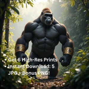 The Golden Alpha – Gorilla Silverback Wall Art / Animale della giungla stampabile / Download digitale JPG / Decorazione della fauna selvatica / File 300 DPI