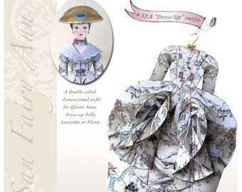 3-D Paper Fashion Fun: A Robe a L’ Anglaise Retrousee for SFA Queen Anne Dress-Up Dolls Amorette or Flora