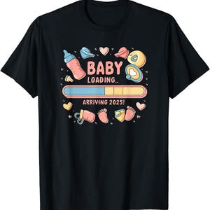 T-shirt grossesse 2025 en cours de chargement - Unisexe-adultes - Noir - Petit - Manches courtes - T-shirt - Motif dessin animé_1