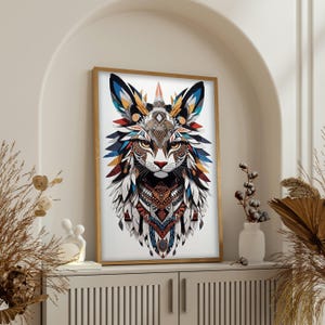 Lynx Wall Art Print, Colorful Animal Digital Download, Printable Boho Decor, Geometric Wild Cat Poster, Digital Wall Art for Home
