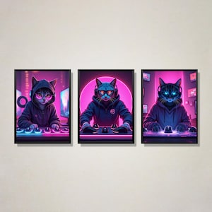 Gamer Cat Prints, Gamer Decor, Gamer Wall Art, Teen Room Prints, Boys Bedroom Decor, Gamer Art, Games Room Poster, Gamer Gift, Son Gifts