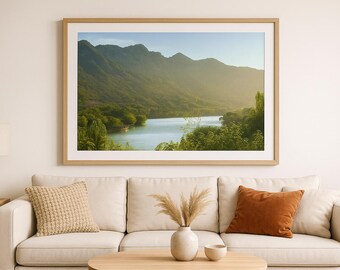 Golden Hour Lake and Mountain Landscape Art Print (Digital Download)