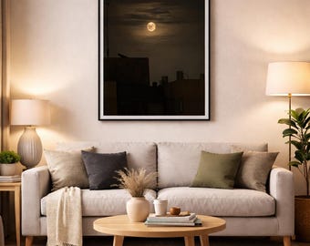 Full Moon Canvas Wall Art, Moon Photography Canvas Print, Large Night Sky Wall Decor, Urban Moon Photo, Celestial Wall Art, Large Canvas Art