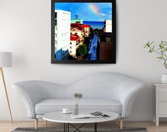 Coastal City Rainbow Print: Urban Landscape Photography (Digital Download)