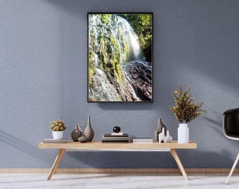 Waterfall Photography Print: Mossy Rock Wall Art (Instant Download)